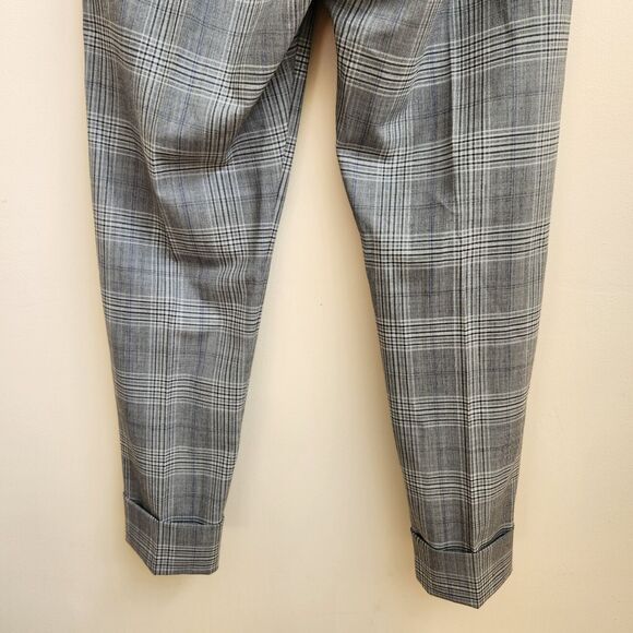 Sharis Place Pants Womens Size Italy 48 Gray Black White Plaid Cuffed Pockets - Picture 8 of 16